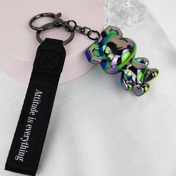 Blue and Green Iridescent Bear Bag Charm or Keychain - Picture 5 of 5